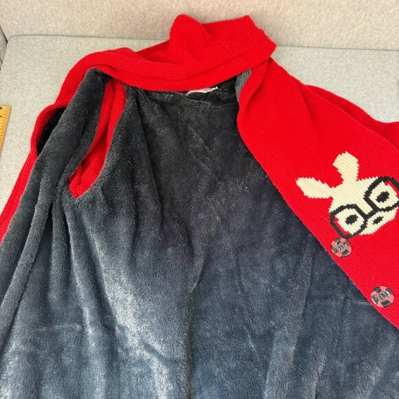 Misslook Red Hooded Cardigan‎ Bunny Rabbit Glasses Faux Fur Lining Size Large ? - Picture 8 of 11